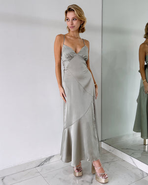 Sage Silk Midi Dress