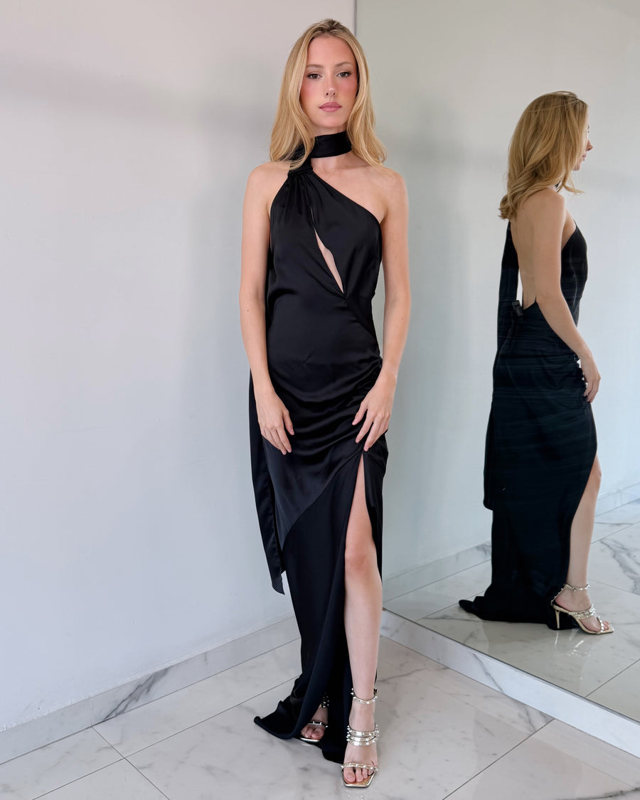 Black Choker One Shoulder Gown Dress