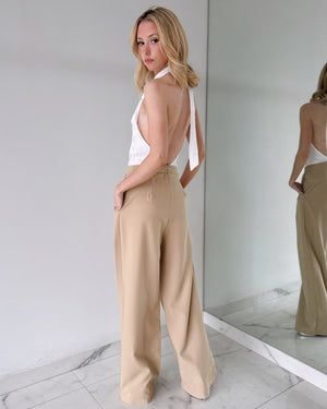 LJP11407 White Nude Open Back Jumpsuit