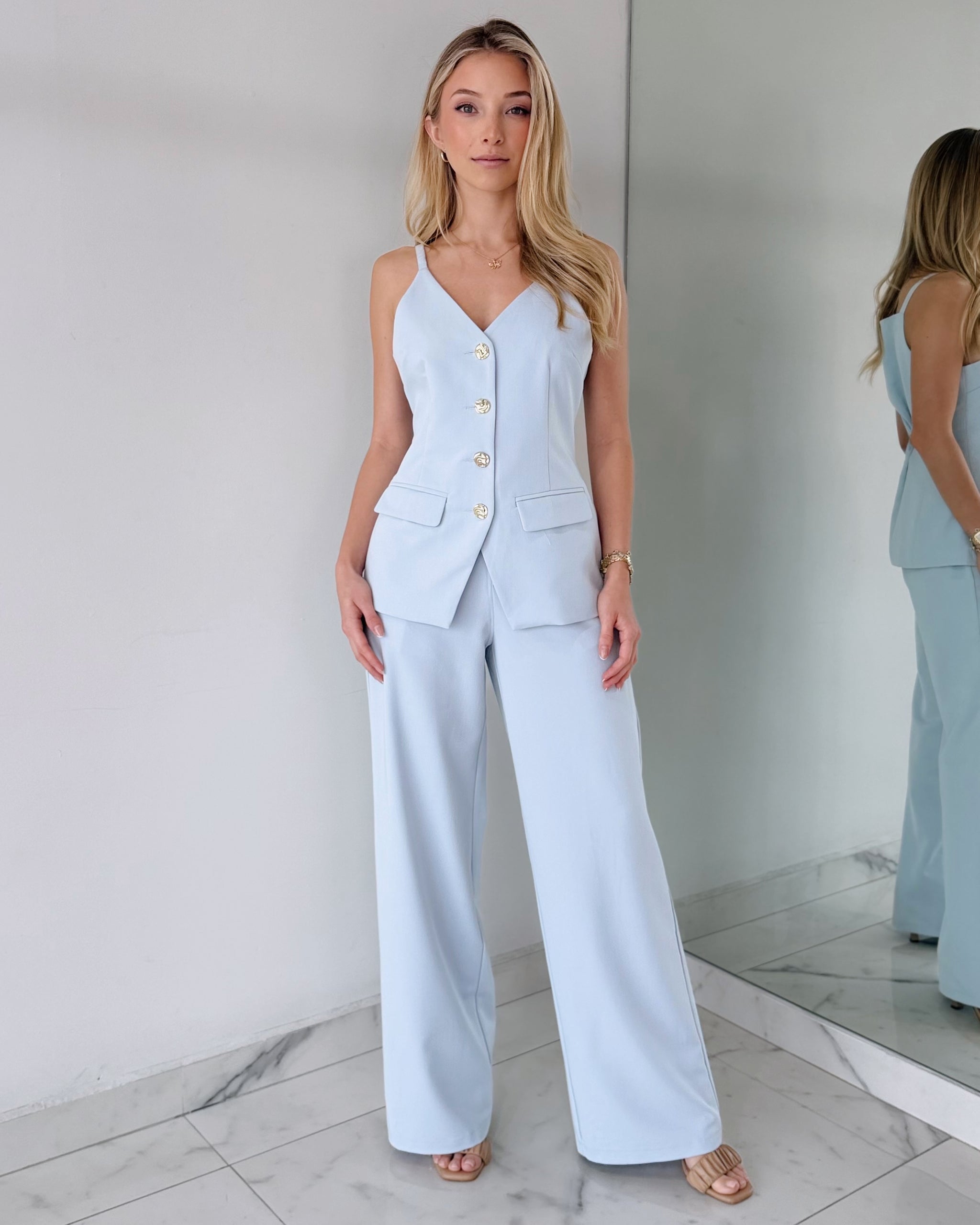 Baby Blue Top + Pant Two Piece Set