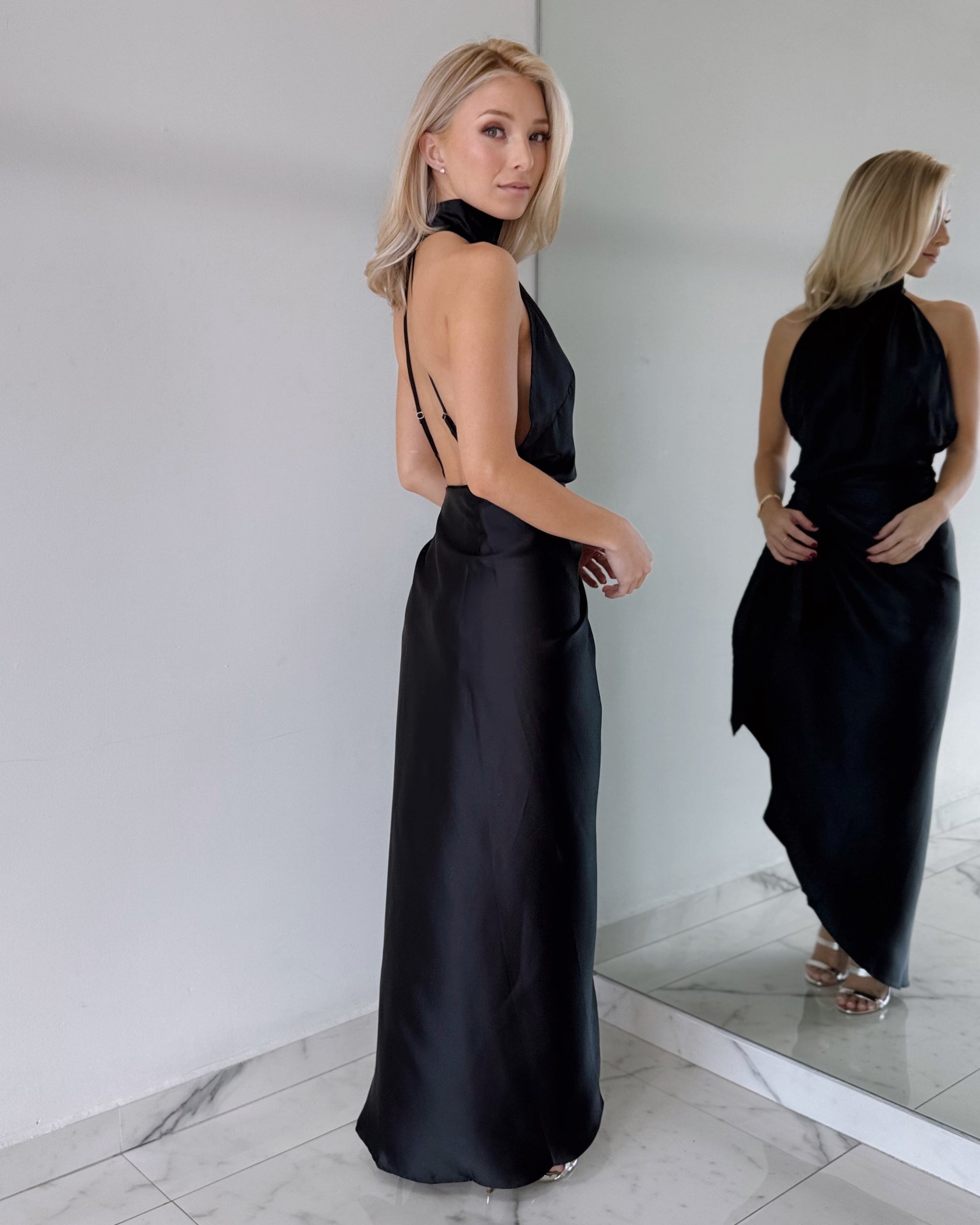 Black Halter Open Back Maxi Dress - IKL BOUTIQUE Black Halter Open Back Maxi Dress - IKL BOUTIQUE