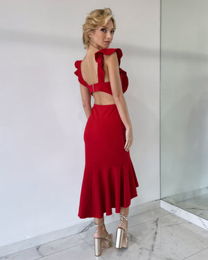 Red Ruffle Midi Dress