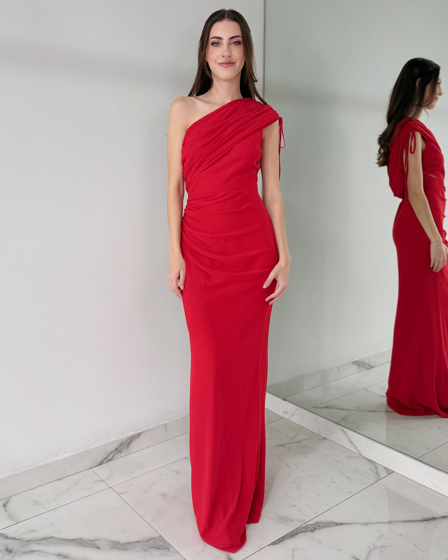 Red One Shoulder Bodycon Gown Dress