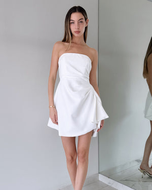 White Strapless Ruffle Mini Dress
