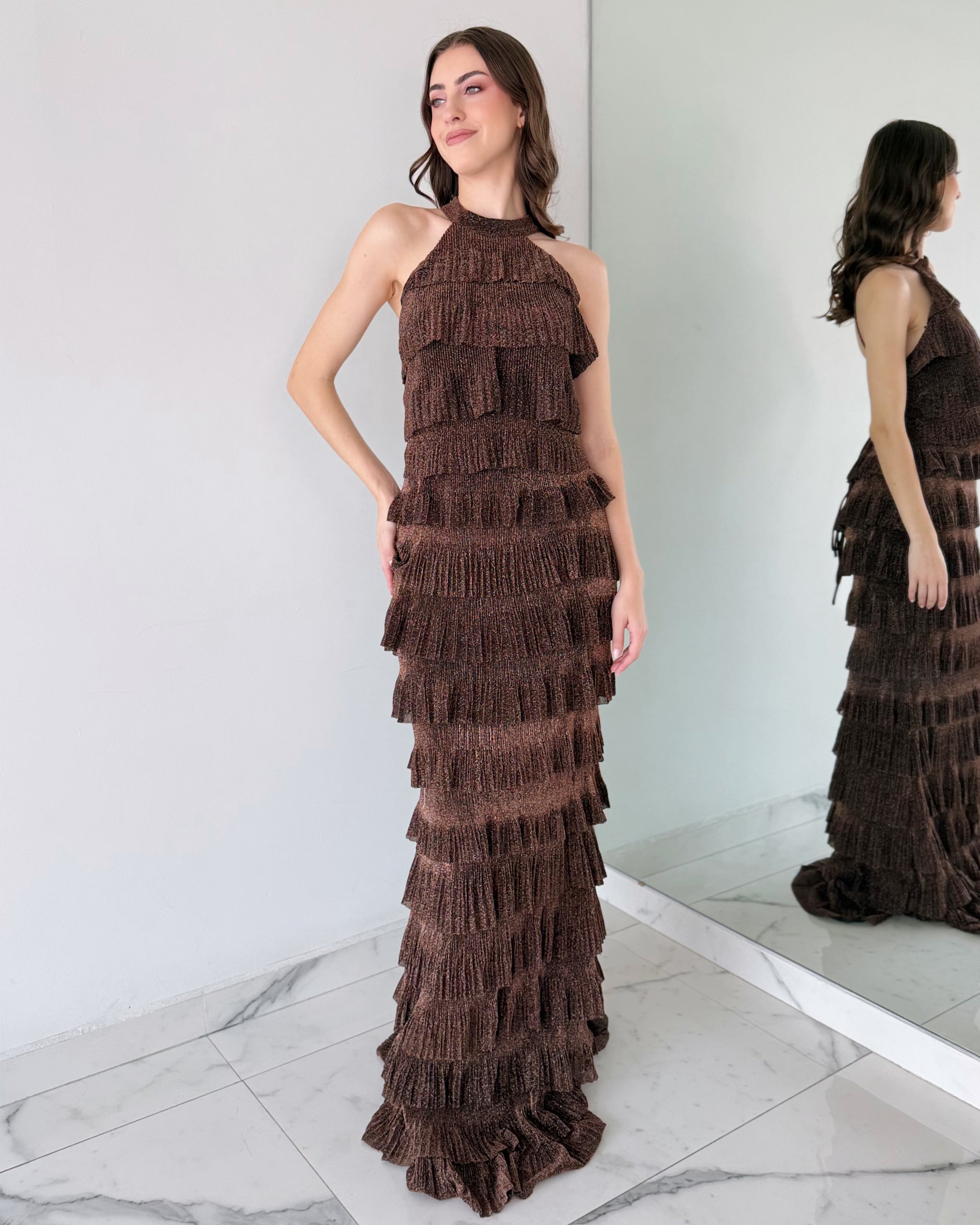 Coffee Tassels Gown Dress
