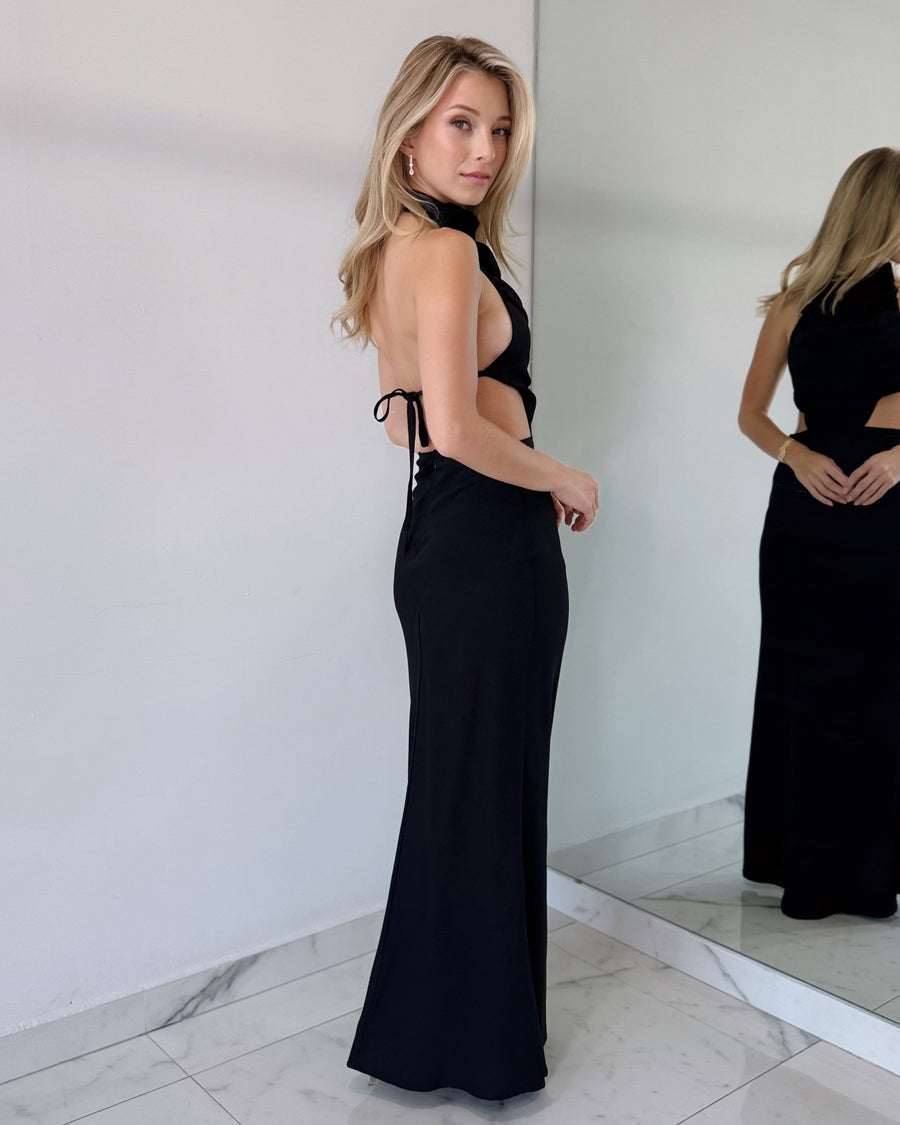 Black Halter Open Detail Maxi Dress