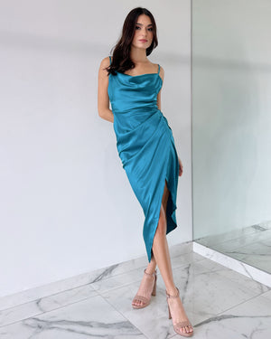 Turquoise Silk Midi Dress