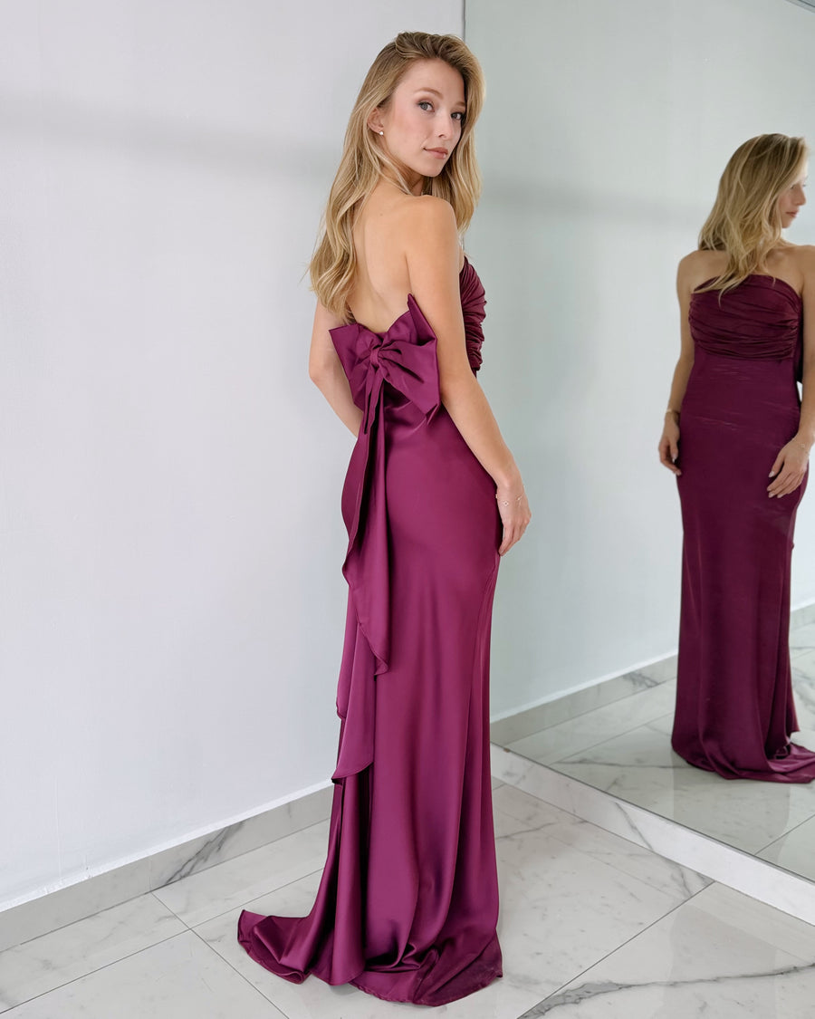 Purple Magenta Strapless Bun Gown Dress