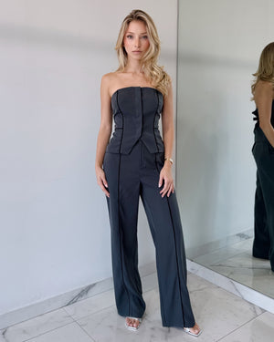 Gray Strapless Top + Pant Two Piece Set