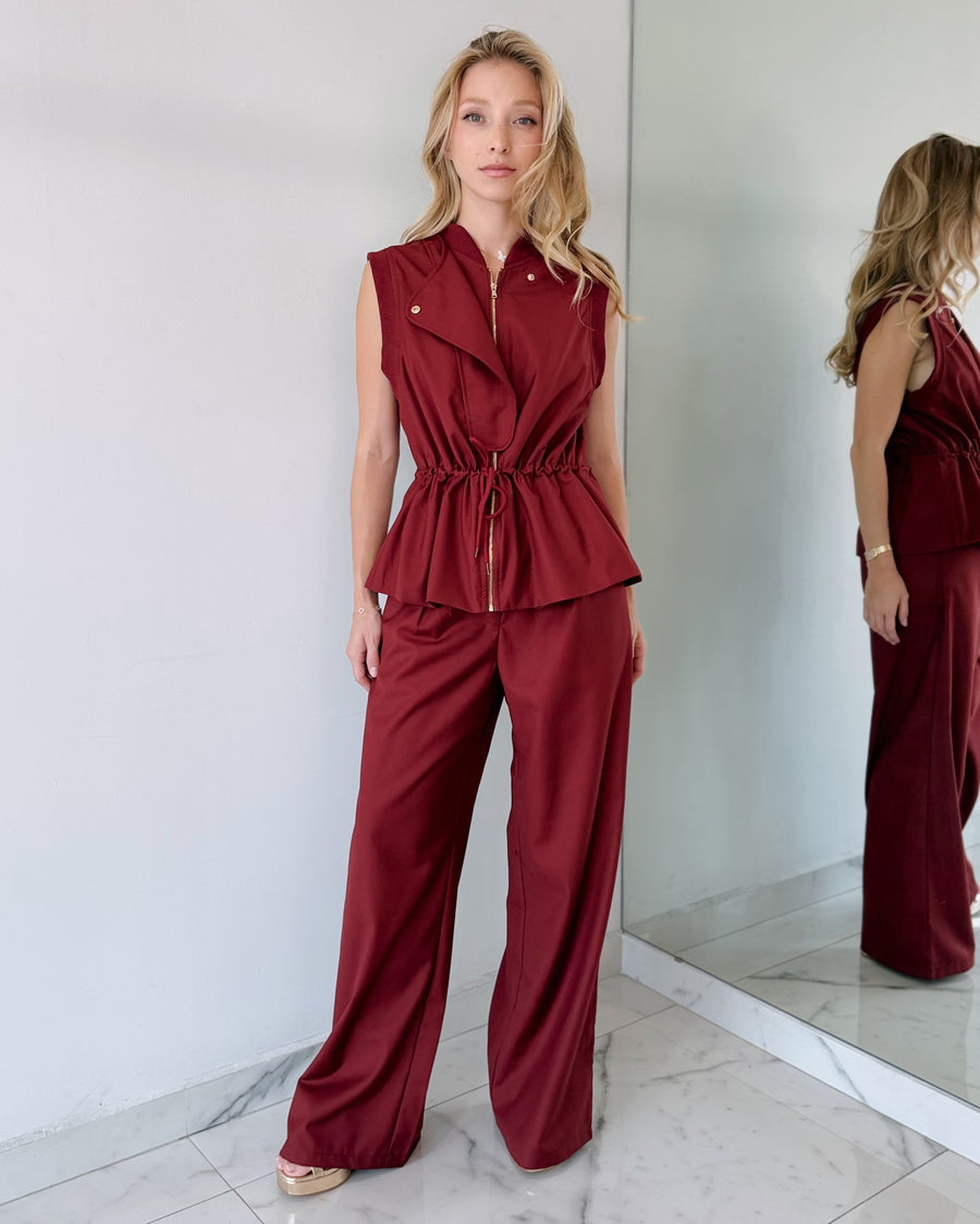 Wine Blazer + Pant Two Piece Set