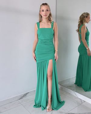 Green Bodycon Open Leg Gown Dress