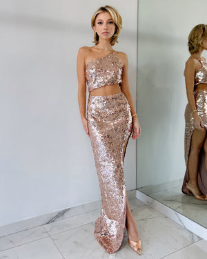 Rose Gold Sequin Gown Dress