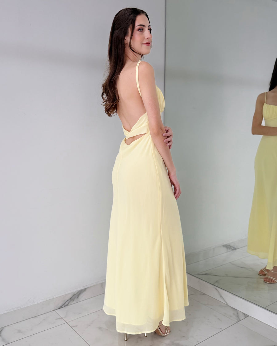 Yellow Lemon Twist Back Maxi Dress