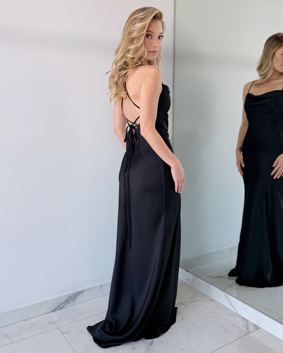 Black Bodycon Strap Gown Dress