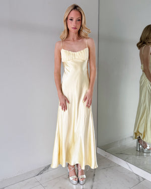 64147B03 Baby Yellow Open Back Maxi Dress