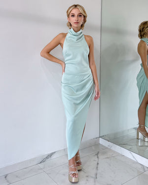 Mint Silk Halter Midi Dress