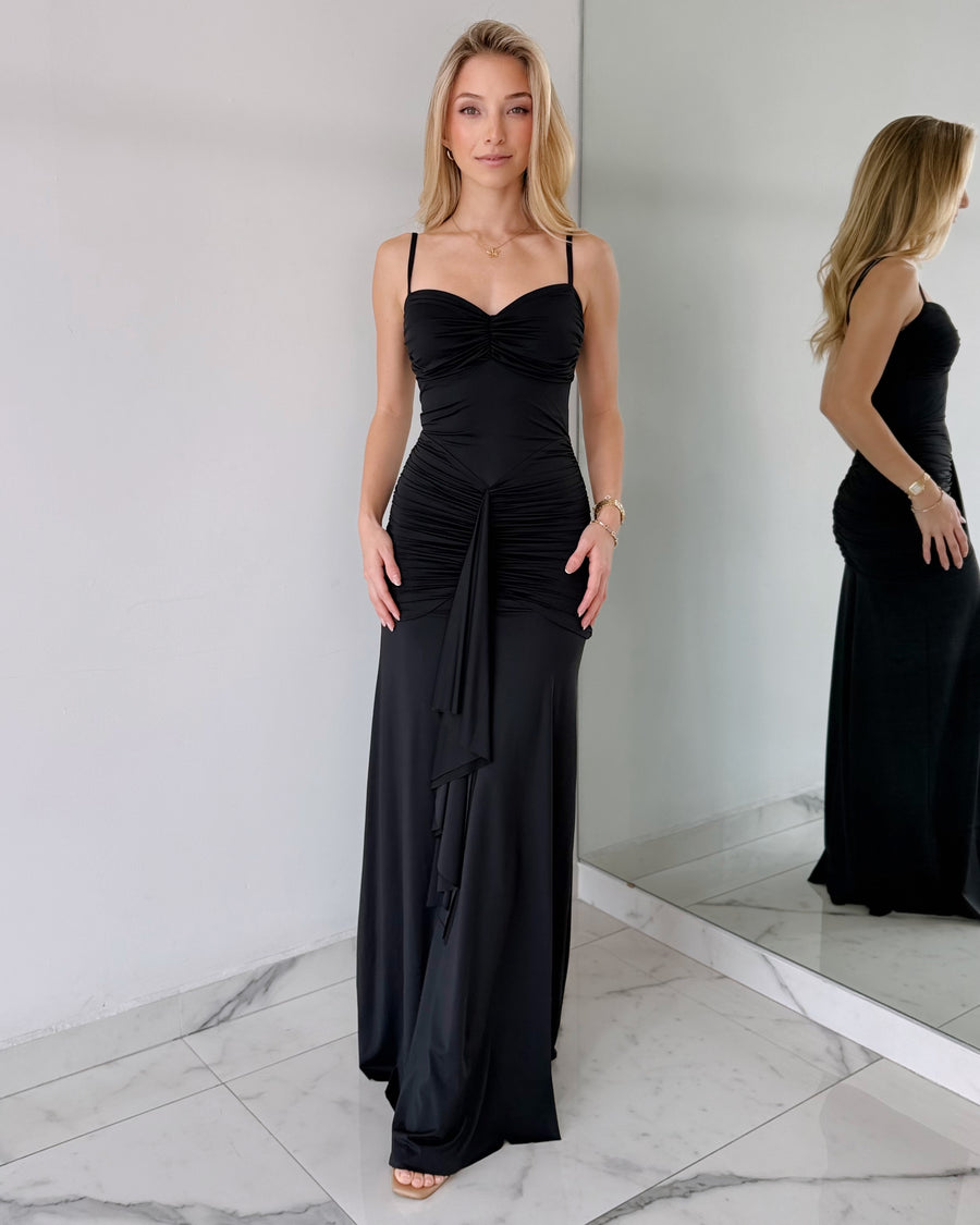 Black Bodycon Strap Gown Dress