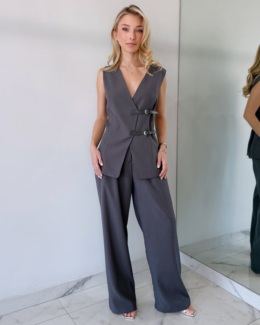 Grey Detail Top + Pant Two Piece Set