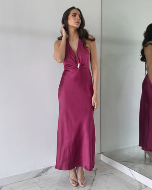 Pink Neck Detail Maxi Dress