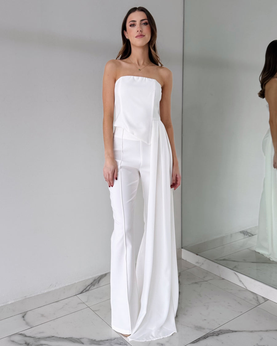 White Strapless + Pant Two Piece Set