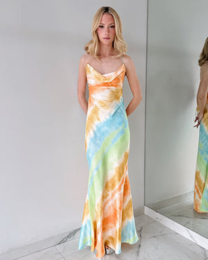 Yellow Print Open Back Maxi Dress