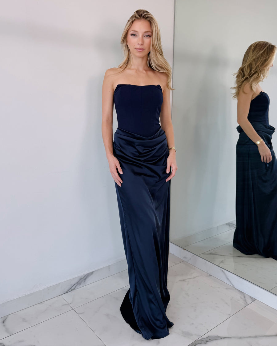 Blue Strapless Gown Dress