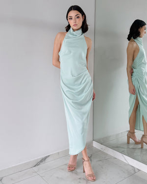 Mint Silk Halter Midi Dress