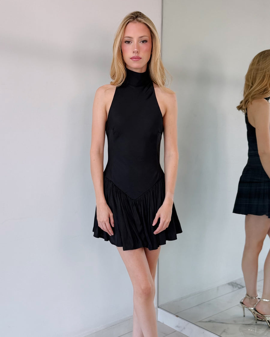 Black Halter Silk Mini Dress