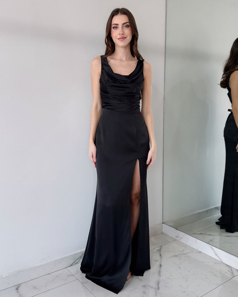 Black Open Leg Gown Dress