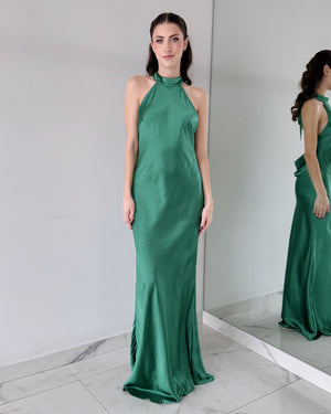 Green Emerald Open Back Gown Dress