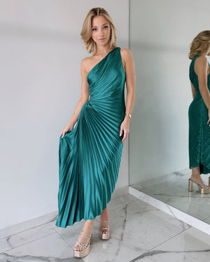 Green Asymmetrical Midi Dress