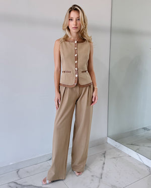 Nude Coffee Top + Pant Two Piece Set
