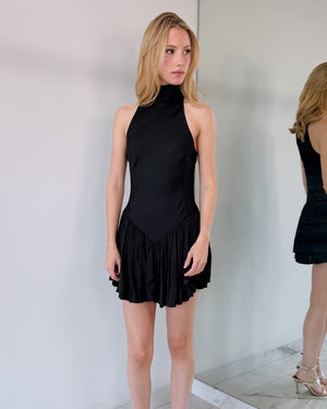 Black Halter Silk Mini Dress
