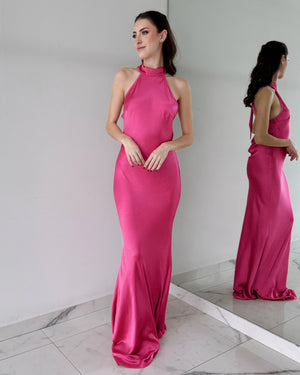 Magenta Open Back Gown Dress