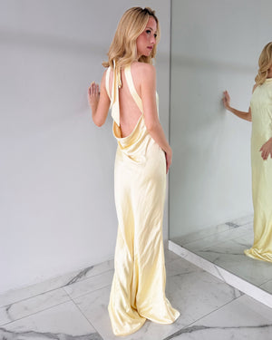 Butter Yellow Open Back Gown Dress