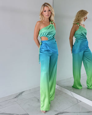 Blue Green Open Detail Two Piece Set