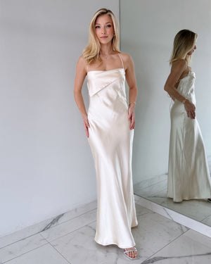 Champagne Open Back Silk Maxi Dress