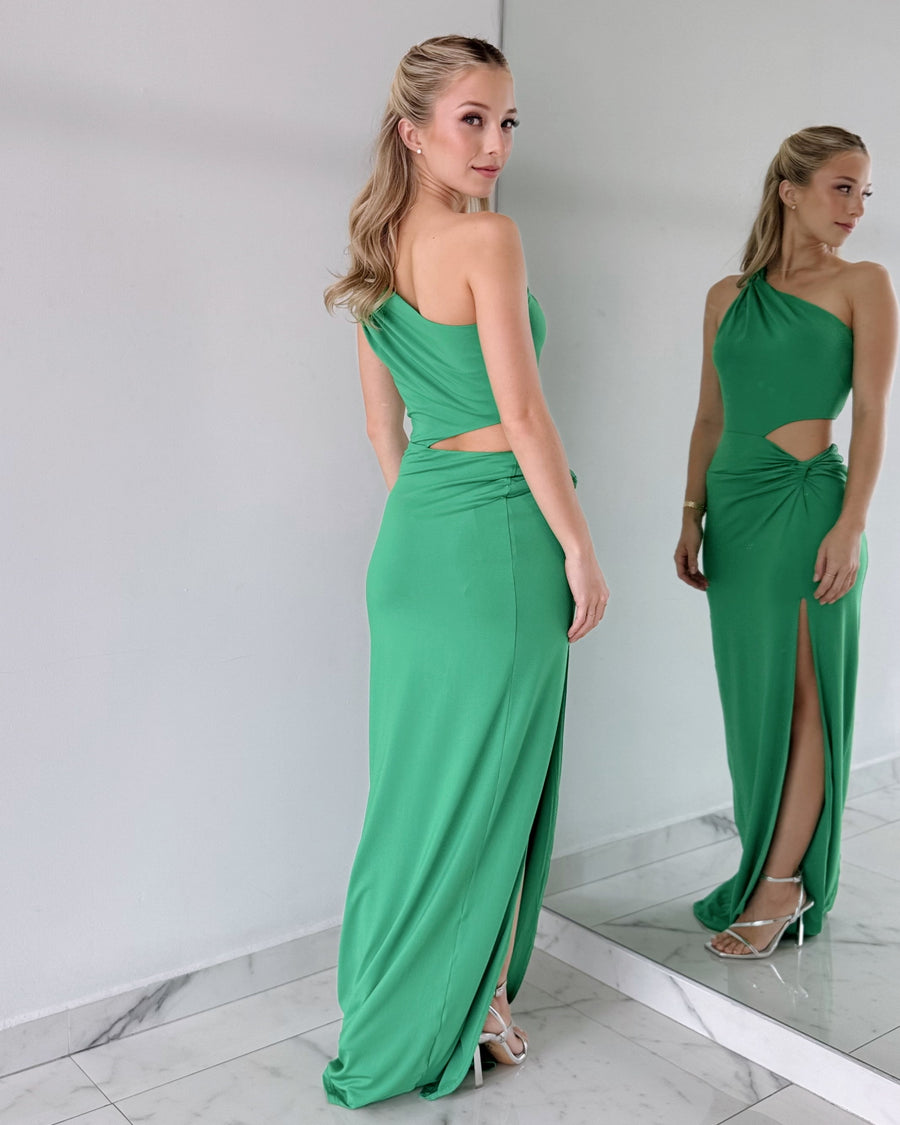 Green Open Detail Gown Dress
