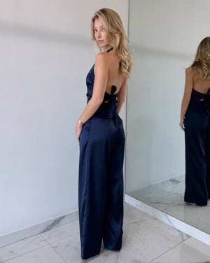 Blue Silk Top + Pant Two Piece Set