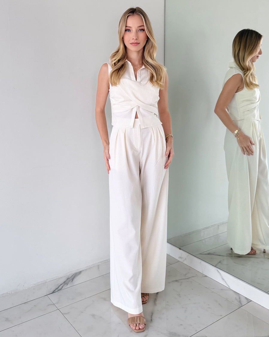 Nude Crop Top + Pant Two Piece Set