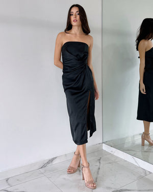 Black Strapless Midi Dress