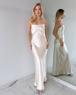 Champagne Open Back Silk Maxi Dress