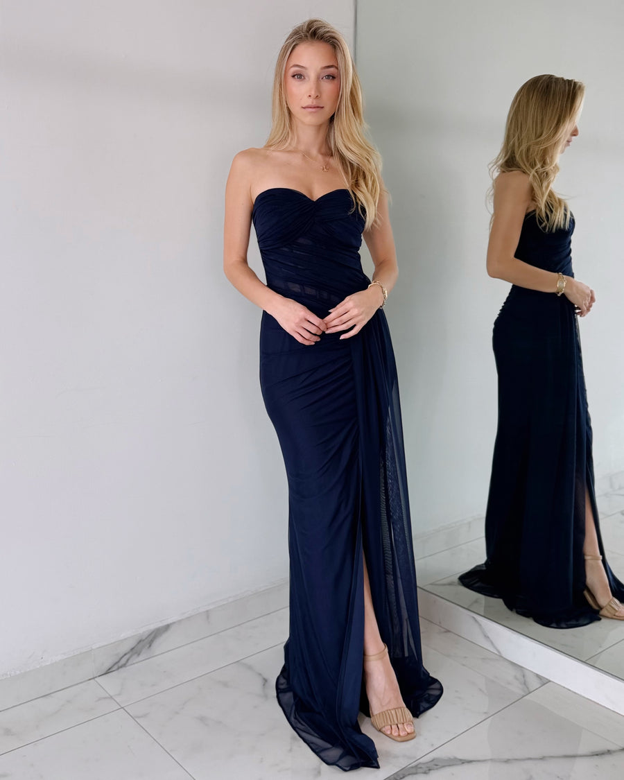 ⁠MF23128 Blue Navy Open Detail Gown Dress