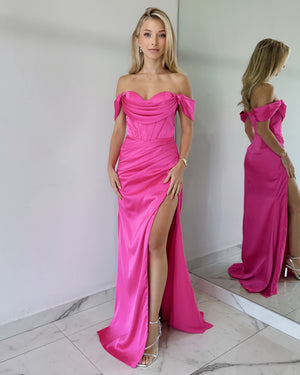 Pink Strapless Off Shoulder Gown Dress