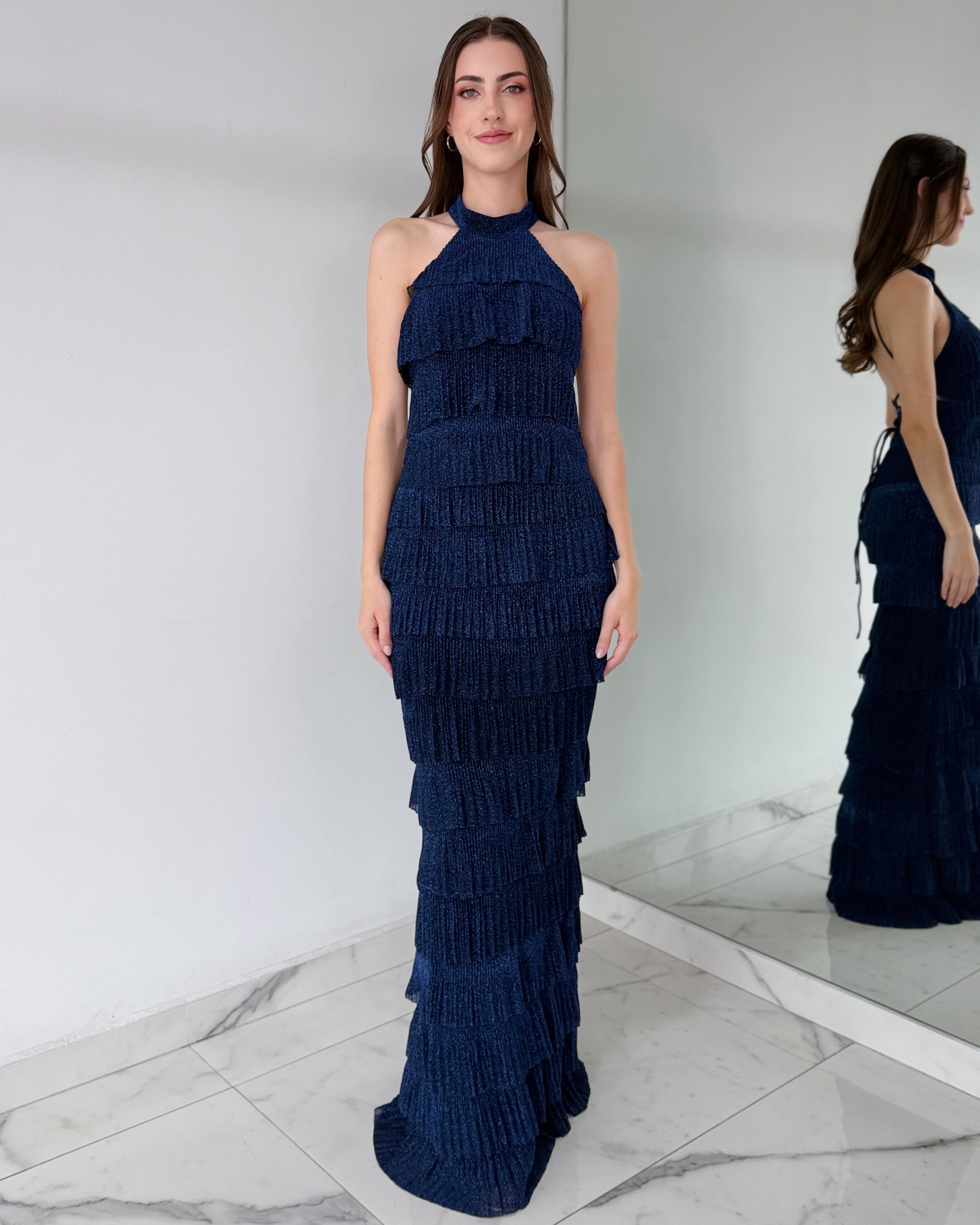Navy Blue Tassels Gown Dress