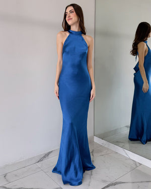 Royal Blue Open Back Gown Dress