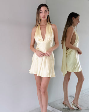 Yellow V Neck Mini Dress
