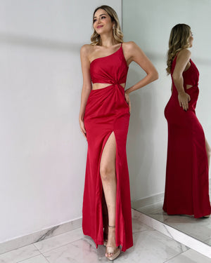 Red One Shoulder Gown Dress