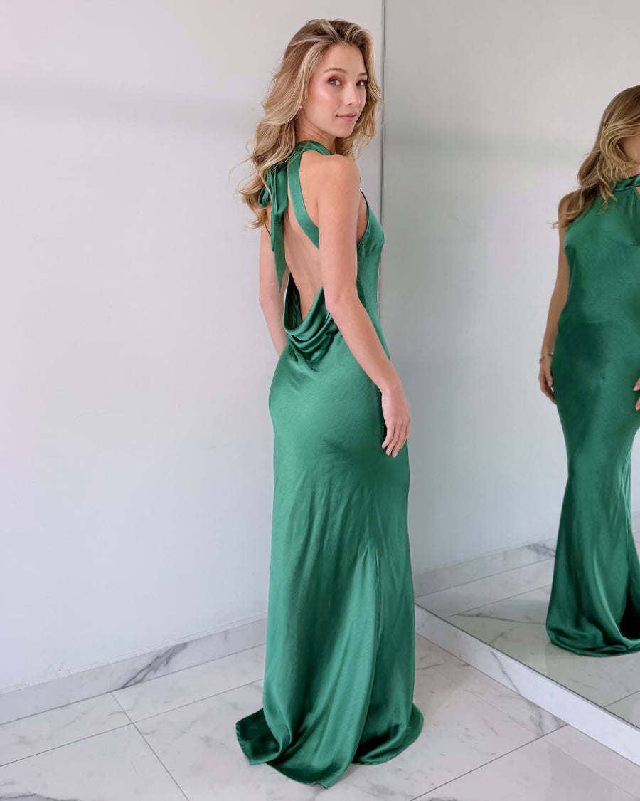 Green Emerald Open Back Gown Dress