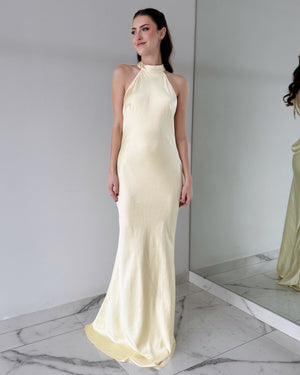 Butter Yellow Open Back Gown Dress